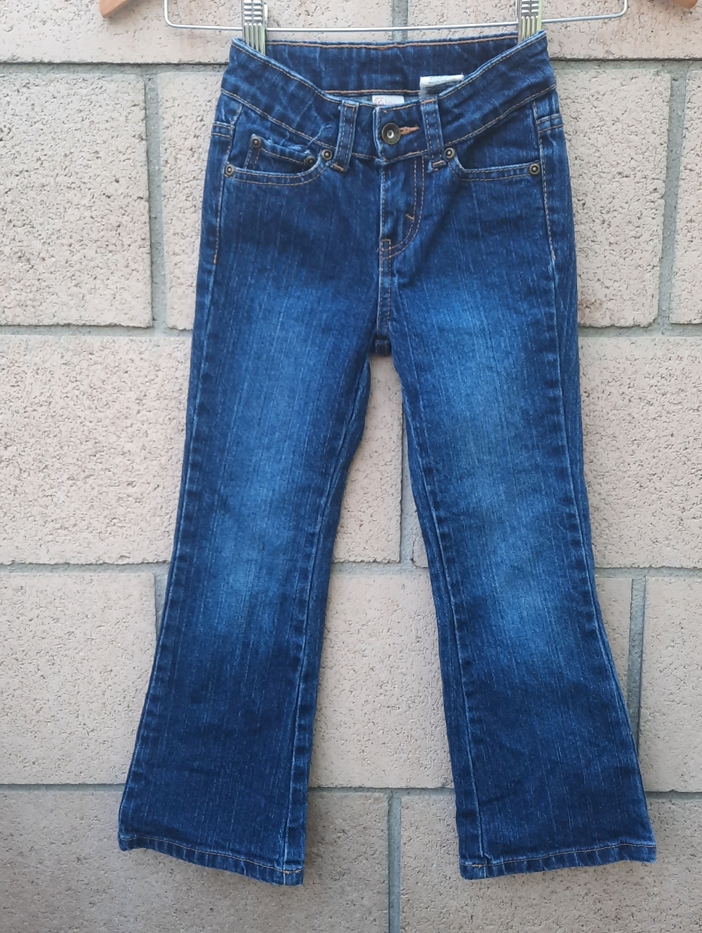 Faded Glory Girl's Bootcut Style Denim Jeans Size 5 Dark Blue Adjustable Waist